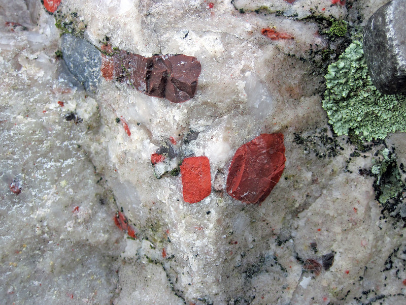 Red jasper pebbles in quartzite