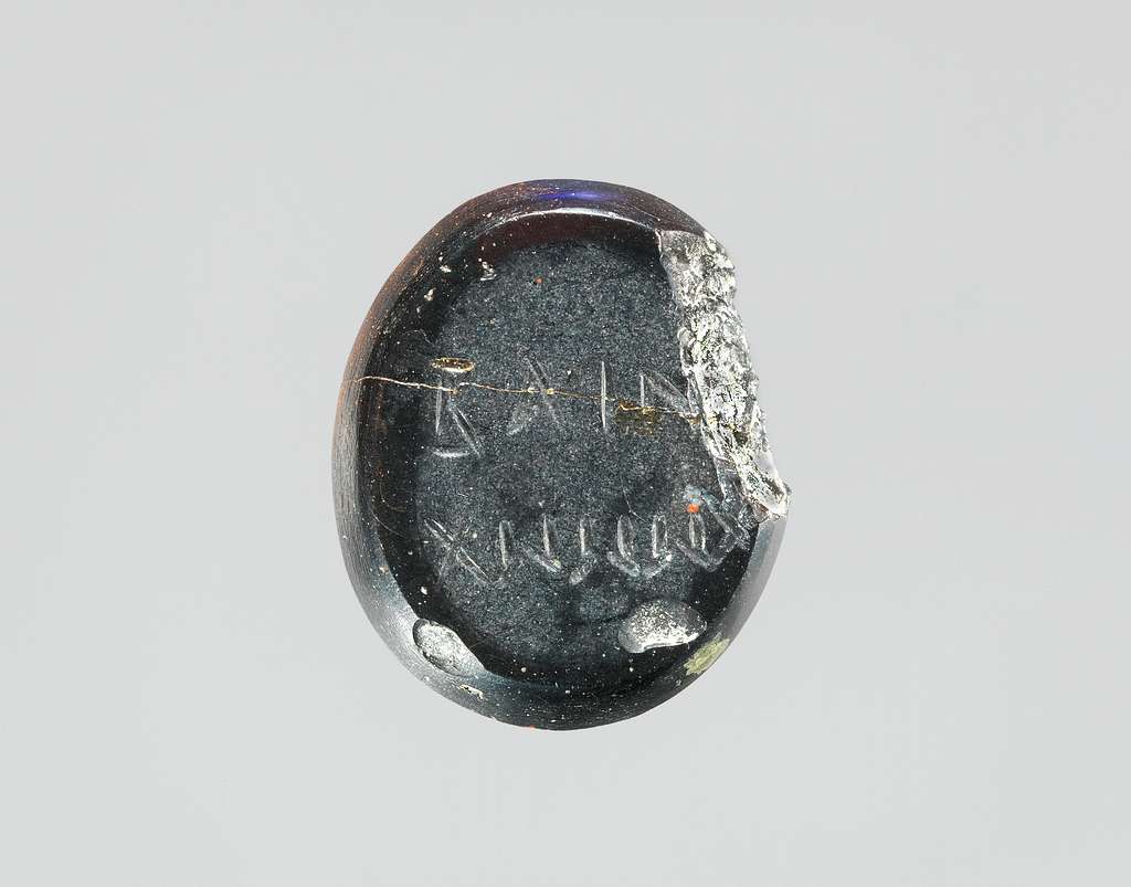 Hematite intaglio: Isis and Harpocrates